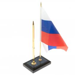 Подставка под ручку с флагом РФ из иркутского лазурита 9х6х25 см