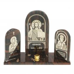 Икона триптих &amp;quot;Спаситель, Богоматерь, Николай&amp;quot; камень обсидиан