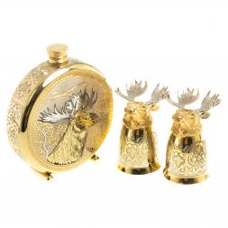 Подарочный набор "Лось" фляжка и 2 стопки перевертыша Златоуст