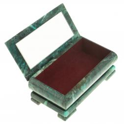 Шкатулка с иллюстрацией "Медведь в еловом лесу" камень змеевик 17,5х9,5х7,5 см