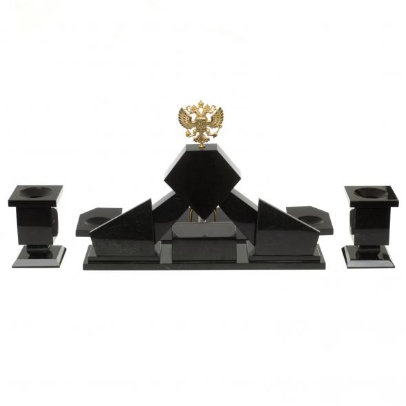 Настольный набор &amp;quot;Герб&amp;quot; из конгломерата с бюваром и лотком А4 126936