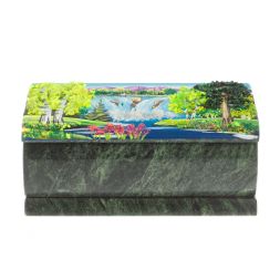 Шкатулка с росписью "Лето. Водопад" камень змеевик 15х7,5х6 см
