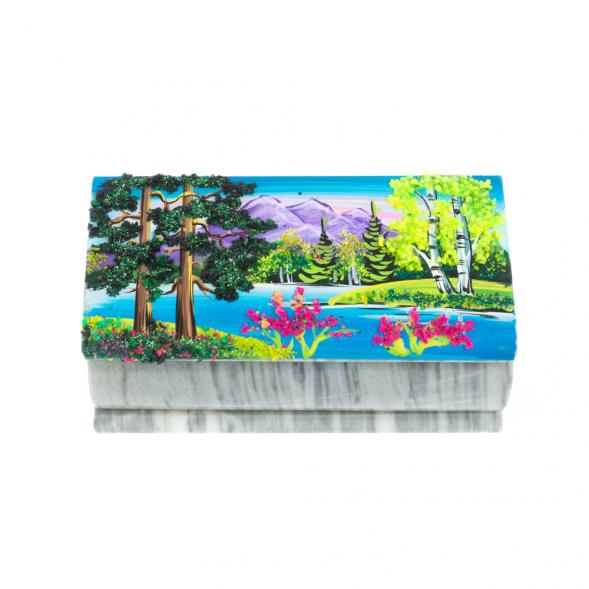 Шкатулка &amp;quot;Лето&amp;quot; из серого мрамора 14,5х7,5х6 см 128109