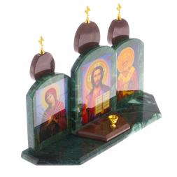 Икона &amp;quot;Триптих&amp;quot; камень змеевик, лемезит 33,5х9,5х24 см