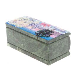 Шкатулка с росписью "Зима" камень змеевик 15х7,5х6 см