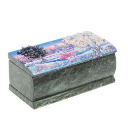 Шкатулка с росписью "Зима" камень змеевик 15х7,5х6 см