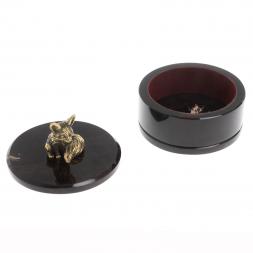 Шкатулка круглая "Лисенок" из черного обсидиана 7,5х7,5х8 см