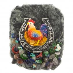 Магнит "Петух в подкове с монетами" змеевик