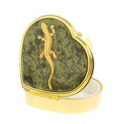 Таблетница "Сердце" с ящерицей на 3 отделения змеевик цвет золото