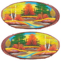 Панно на срезе дерева "Осень" горизонтальное 50-55 см каменная крошка