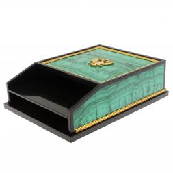 Лоток для бумаг А4 из малахита с гербом РФ двухъярусный