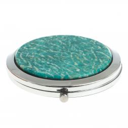 Зеркало круглое из камня амазонит цвет серебро