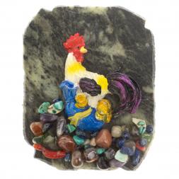 Магнит "Петух на мешке с монетами" змеевик