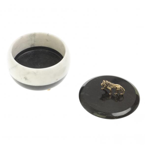 Шкатулка круглая &amp;quot;Лев&amp;quot; из мрамора 10х10х9 см 127331