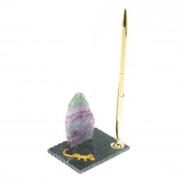 Подставка под ручку "Скала и ящерица" флюорит змеевик