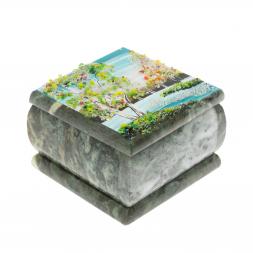 Шкатулка "Весенний пейзаж" камень змеевик 10х10х7 см