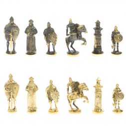 Шахматы "Богатыри" фигуры бронза доска 40х40 см из обсидиана