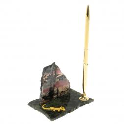 Подставка под ручку "Скала и ящерица" родонит змеевик