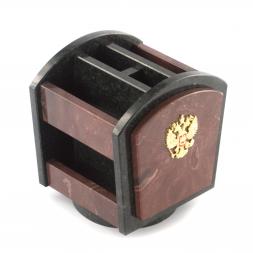 Канцелярский набор органайзер с часами и гербом России на вращающейся подставке