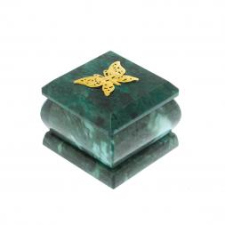 Шкатулка с накладкой "Бабочка" камень змеевик 6,5х6,5х6 см