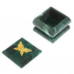 Шкатулка с накладкой "Бабочка" камень змеевик 6,5х6,5х6 см