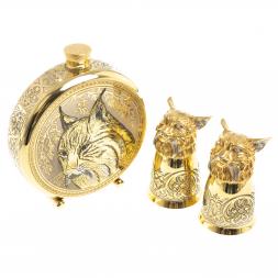 Подарочный набор "Рысь" фляжка и 2 стопки перевертыша Златоуст