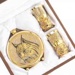 Подарочный набор "Рысь" фляжка и 2 стопки перевертыша Златоуст