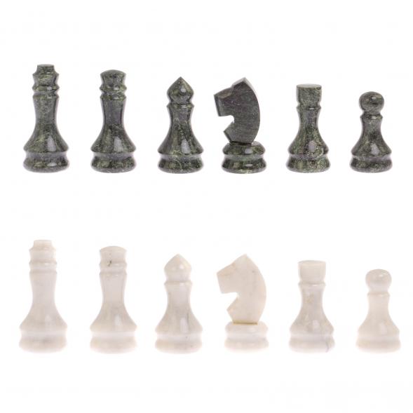 Шахматы с гравировкой &amp;quot;Турнирные&amp;quot; доска 38х38 см белый мрамор, змеевик 125335