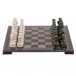 Шахматы с гравировкой "Турнирные" доска 38х38 см белый мрамор, змеевик