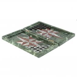 Нарды из камня "Роза ветров" серый мрамор / лемезит