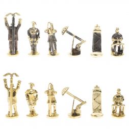 Шахматы "Нефтяники" фигуры бронза доска 40х40 см из обсидиана