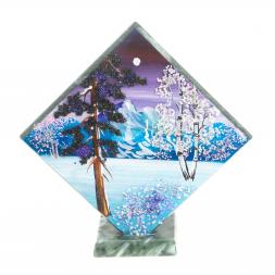 Панно из камня на подставке "Зима" 14х14 см