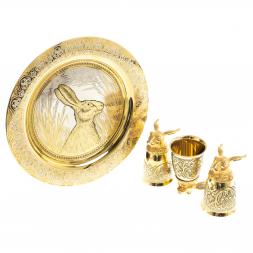 Подарочный набор "Заяц" тарелка и 3 стопки перевертыша Златоуст