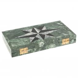 Нарды из камня "Роза ветров" серый мрамор / черный змеевик