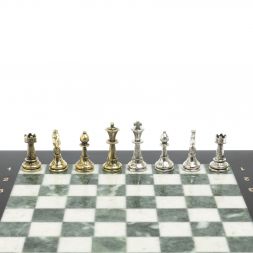 Шахматы турнирные "Стаунтон" из мрамора и змеевика 28х28 см