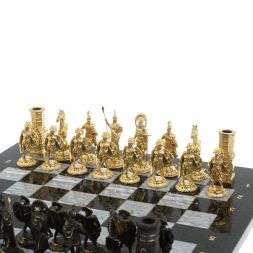 Шахматы из бронзы "Спарта" доска 40 х40 см / серый мрамор