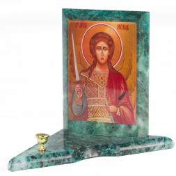 Икона с подсвечником Архангел Михаил средняя из змеевика 12х12х13 см