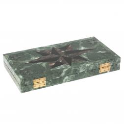 Нарды из камня "Роза ветров" конгломерат / черный змеевик