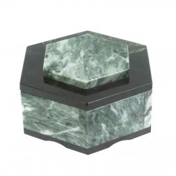 Шкатулка шестигранная из камня змеевик 16х14х8 см