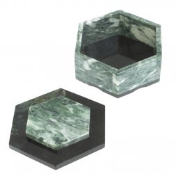 Шкатулка шестигранная из камня змеевик 16х14х8 см