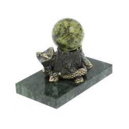 Статуэтка "Змея у пня" с шаром бронза змеевик