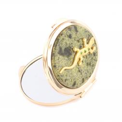 Зеркальце овальное из змеевика с ящерицей цвет золото