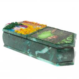 Шкатулка на два отделения &amp;quot;Хозяйка медной горы и осенний пейзаж&amp;quot; из змеевика 29х11,5х7 см