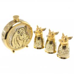 Подарочный набор "Кабан" фляжка и 3 стопки перевертыша Златоуст