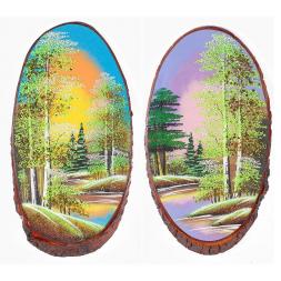 Панно на срезе дерева "Весна" вертикальное 45-50 см каменная крошка