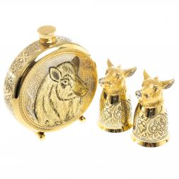 Подарочный набор "Кабан" фляжка и 2 стопки перевертыша Златоуст