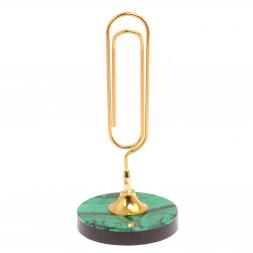 Визитница "Скрепка" на подставке из малахита