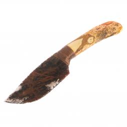 Нож каменный из обсидиана рукоять дерево 27х4,5х2,5 см