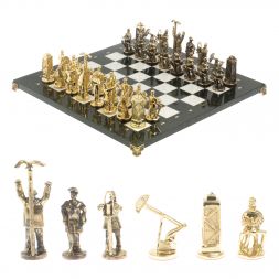 Шахматы подарочные "Нефтяники" 44х44 см мрамор змеевик