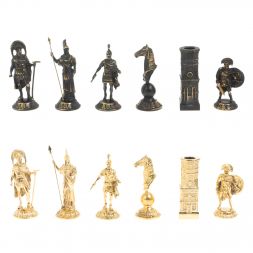 Шахматы из бронзы "Спарта" доска 40 х40 см мрамор / шабровский змеевик